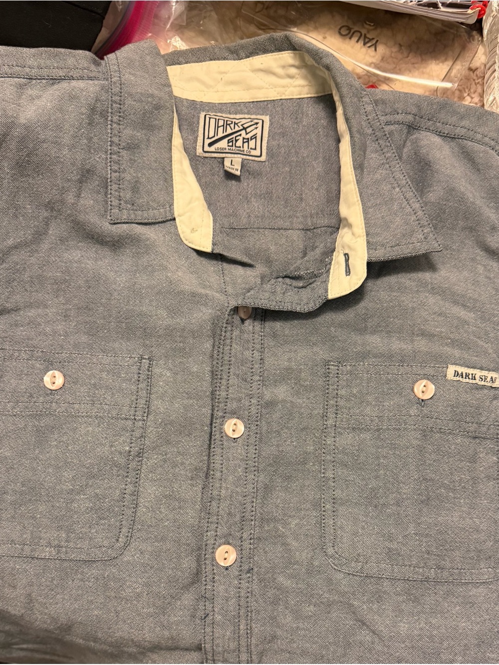 Dark Seas Men's Chambray Button-Up Shirt in Light Blue